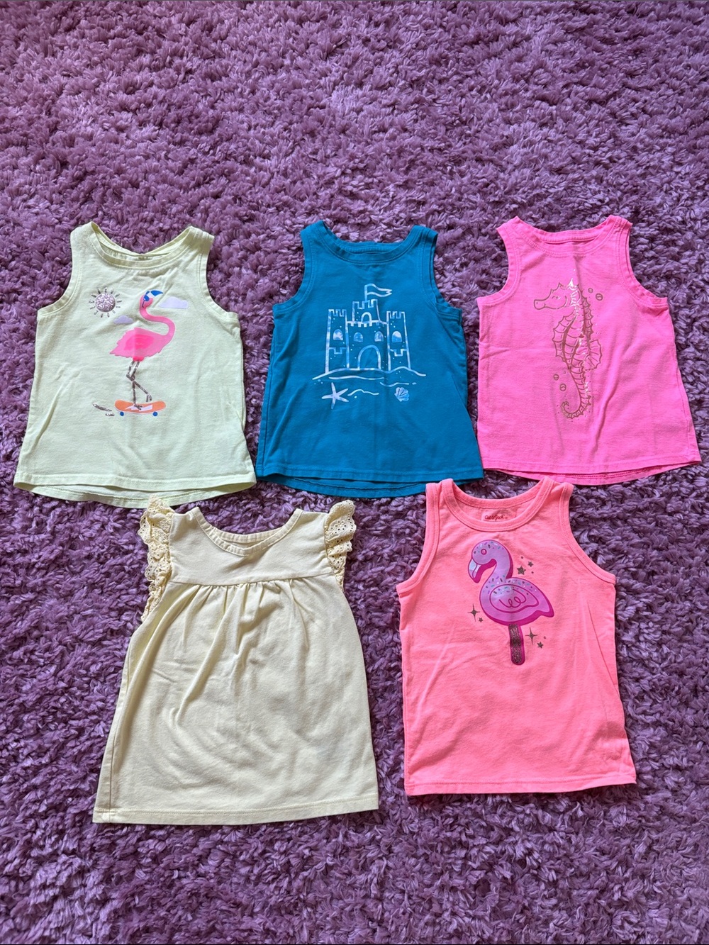 2T Toddler Girl Cat & Jack Kids Sleeveless Tank Tops Pack - 5pcs